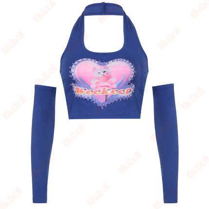 blue hanging neck type tank tops